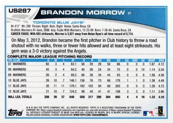 2013 Topps Update #US287 Brandon Morrow Back