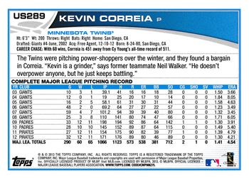 2013 Topps Update #US289 Kevin Correia Back
