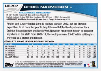 2013 Topps Update #US297 Chris Narveson Back