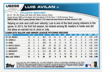 2013 Topps Update #US298 Luis Avilan Back