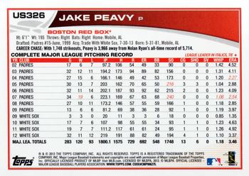 2013 Topps Update #US326 Jake Peavy Back