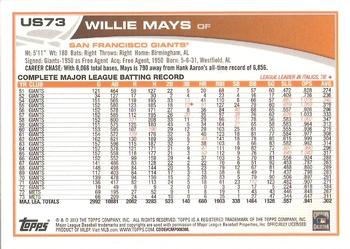 2013 Topps Update #US73 Willie Mays Back