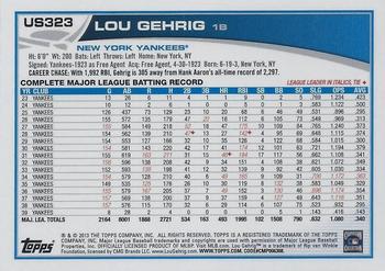 2013 Topps Update #US323 Lou Gehrig Back
