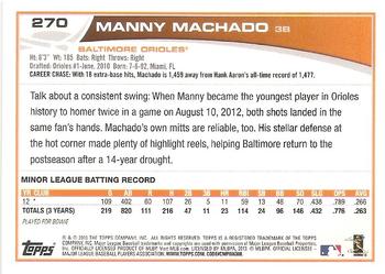 2013 Topps Update #270 Manny Machado Back