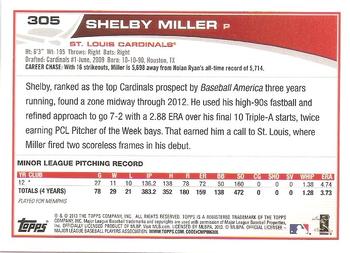2013 Topps Update #305 Shelby Miller Back