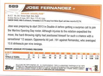 2013 Topps Update #589 Jose Fernandez Back