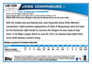2013 Topps Update #US109 Jose Dominguez Back