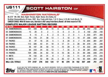 2013 Topps Update #US111 Scott Hairston Back