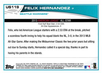 2013 Topps Update #US119 Felix Hernandez Back