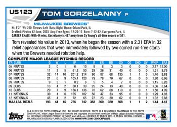 2013 Topps Update #US123 Tom Gorzelanny Back