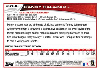 2013 Topps Update #US138 Danny Salazar Back