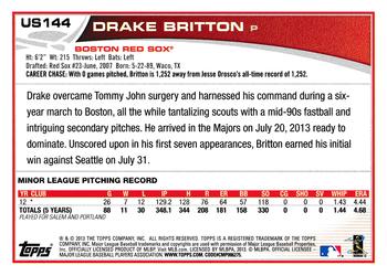 2013 Topps Update #US144 Drake Britton Back