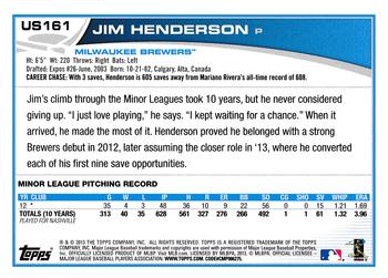 2013 Topps Update #US161 Jim Henderson Back