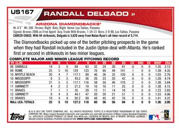2013 Topps Update #US167 Randall Delgado Back