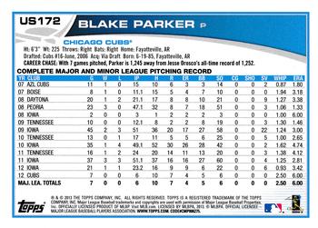 2013 Topps Update #US172 Blake Parker Back