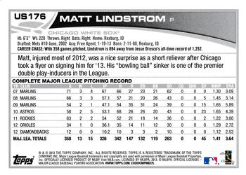 2013 Topps Update #US176 Matt Lindstrom Back