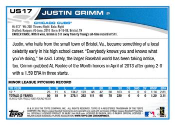 2013 Topps Update #US17 Justin Grimm Back