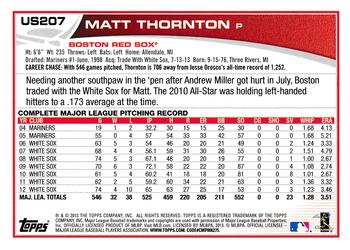 2013 Topps Update #US207 Matt Thornton Back