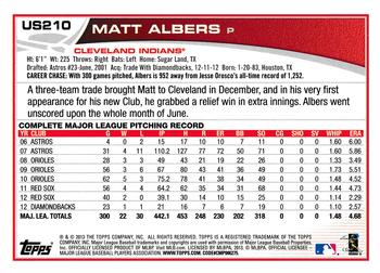 2013 Topps Update #US210 Matt Albers Back