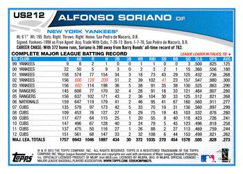 2013 Topps Update #US212 Alfonso Soriano Back