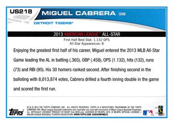 2013 Topps Update #US218 Miguel Cabrera Back