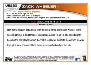 2013 Topps Update #US220 Zack Wheeler Back