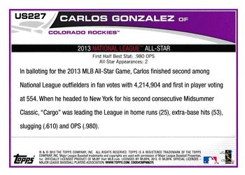 2013 Topps Update #US227 Carlos Gonzalez Back