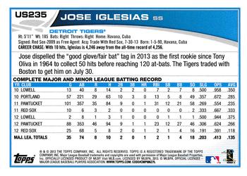 2013 Topps Update #US235 Jose Iglesias Back