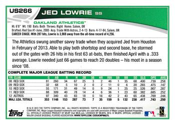 2013 Topps Update #US266 Jed Lowrie Back
