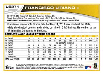 2013 Topps Update #US271 Francisco Liriano Back