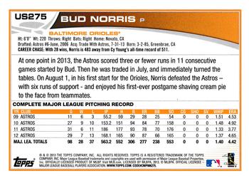 2013 Topps Update #US275 Bud Norris Back