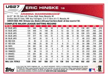 2013 Topps Update #US27 Eric Hinske Back