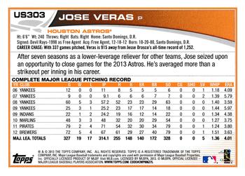 2013 Topps Update #US303 Jose Veras Back