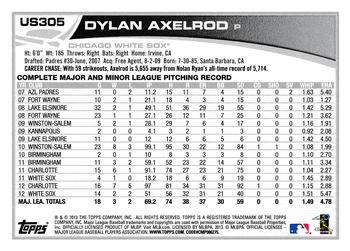 2013 Topps Update #US305 Dylan Axelrod Back