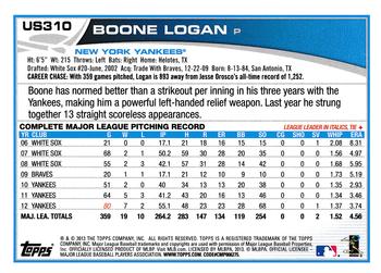 2013 Topps Update #US310 Boone Logan Back