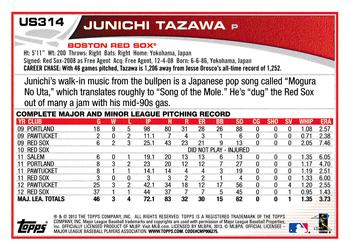 2013 Topps Update #US314 Junichi Tazawa Back