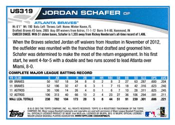 2013 Topps Update #US319 Jordan Schafer Back