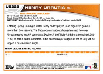 2013 Topps Update #US329 Henry Urrutia Back