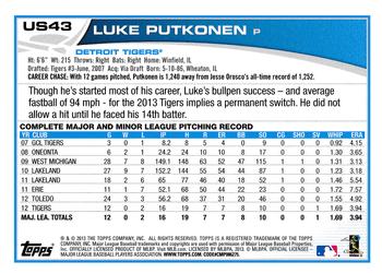 2013 Topps Update #US43 Luke Putkonen Back