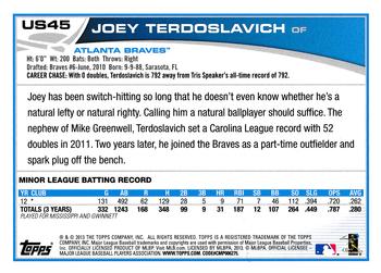 2013 Topps Update #US45 Joey Terdoslavich Back