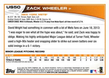 2013 Topps Update #US50 Zack Wheeler Back