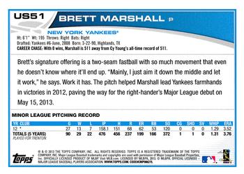 2013 Topps Update #US51 Brett Marshall Back
