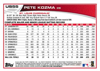 2013 Topps Update #US55 Pete Kozma Back
