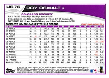 2013 Topps Update #US76 Roy Oswalt Back