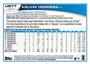 2013 Topps Update #US77 Kelvin Herrera Back