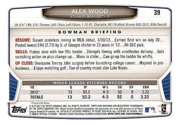 2013 Bowman Draft Picks & Prospects #39 Alex Wood Back