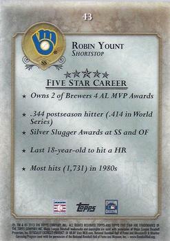 2013 Topps Five Star #43 Robin Yount Back