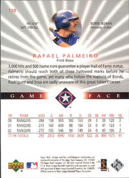 2003 Upper Deck Game Face #110 Rafael Palmeiro Back
