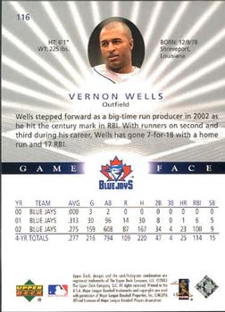 2003 Upper Deck Game Face #116 Vernon Wells Back