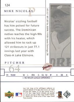 2003 Upper Deck Game Face #124 Mike Nicolas Back